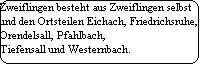 Zweiflingen besteht aus Zweiflingen selbst 





































































und den Ortsteilen Eichach, Friedrichsruhe, 





































































Orendelsall, Pfahlbach, 





































































Tiefensall und Westernbach.